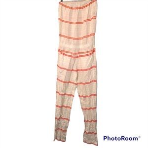 lem lem cream tangerine orange stripe linen strapless jumpsuit XS 
32 bust